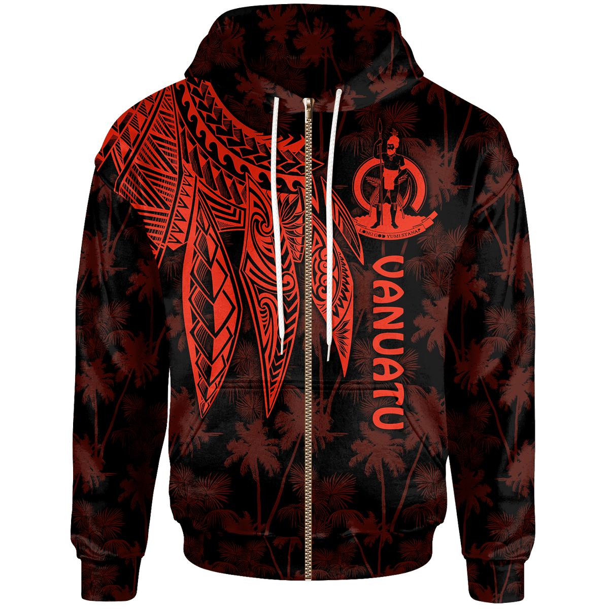 Vanuatu Zip up Hoodie Polynesian Wings (Red) Unisex Red - Polynesian Pride
