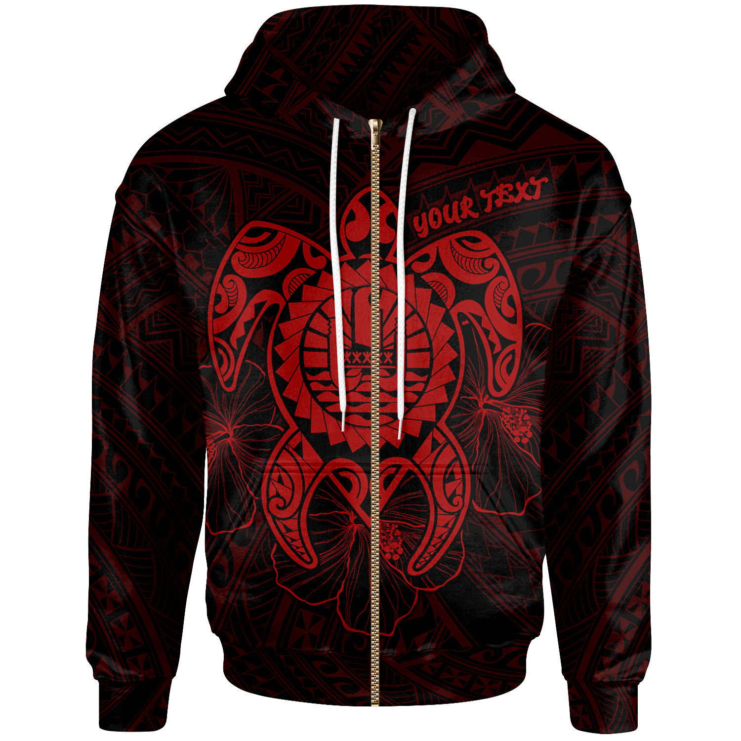 Tahiti Polynesian Custom Zip up Hoodie Vintage Polynesian Turtle (Red) Unisex Red - Polynesian Pride