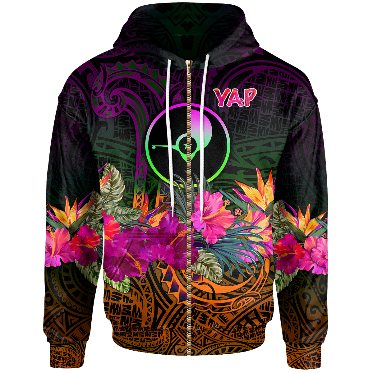 YAP Zip up Hoodie Summer Hibiscus Unisex Reggae - Polynesian Pride