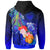 Marshall Islands Hoodie Humpback Whale with Tropical Flowers (Blue) - Polynesian Pride