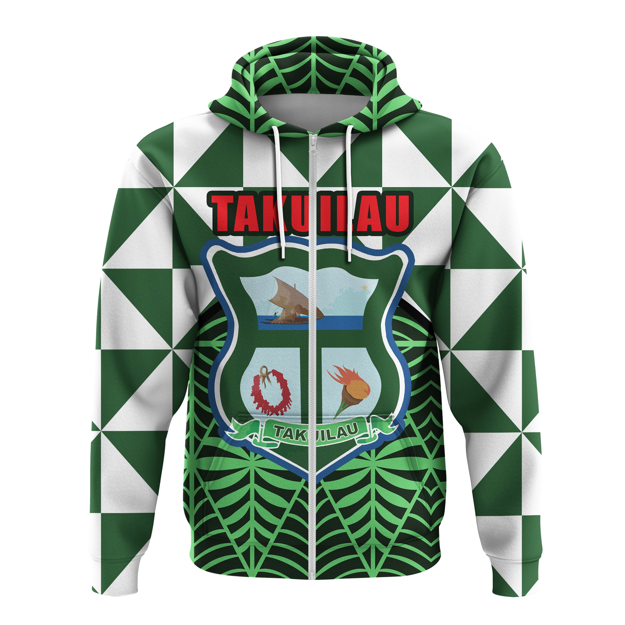 Takuilau College Zip Hoodie Tongan Patterns LT20 Unisex Green - Polynesian Pride