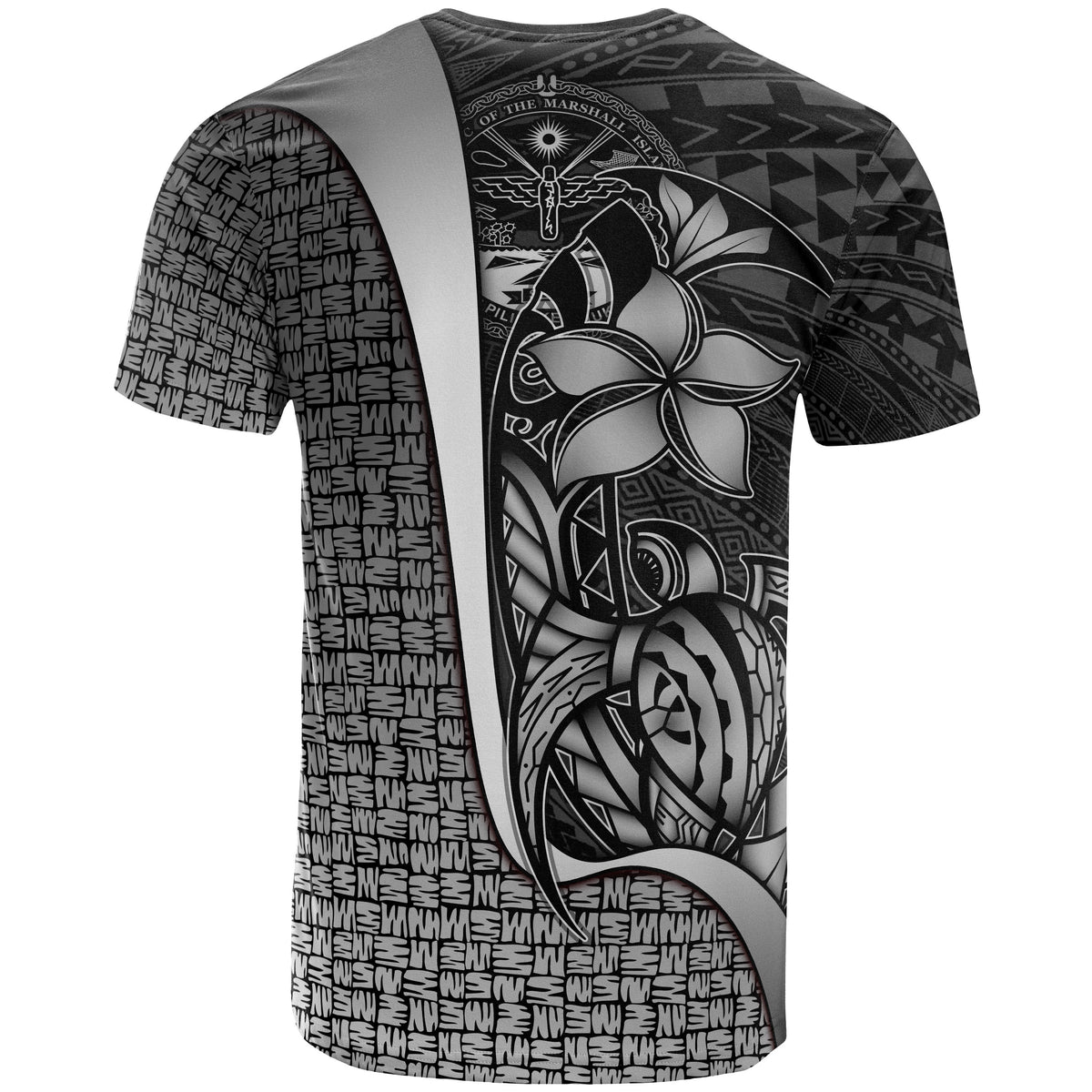 Marshall Islands Polynesian Custom T Shirt White Coat of Arm Turtle with Hook - Polynesian Pride
