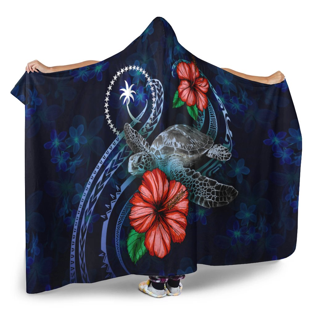 Chuuk Polynesian Hooded Blanket - Blue Turtle Hibiscus - Polynesian Pride