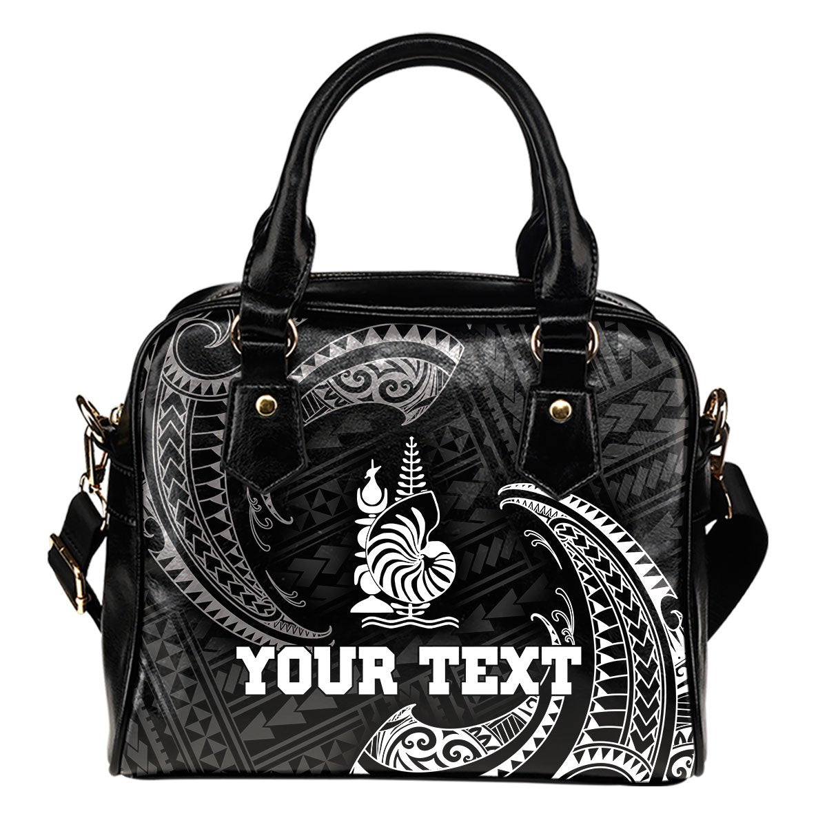New Caledonia Polynesian Custom Personalised Shoulder Handbag - White Tribal Wave One Size Black - Polynesian Pride