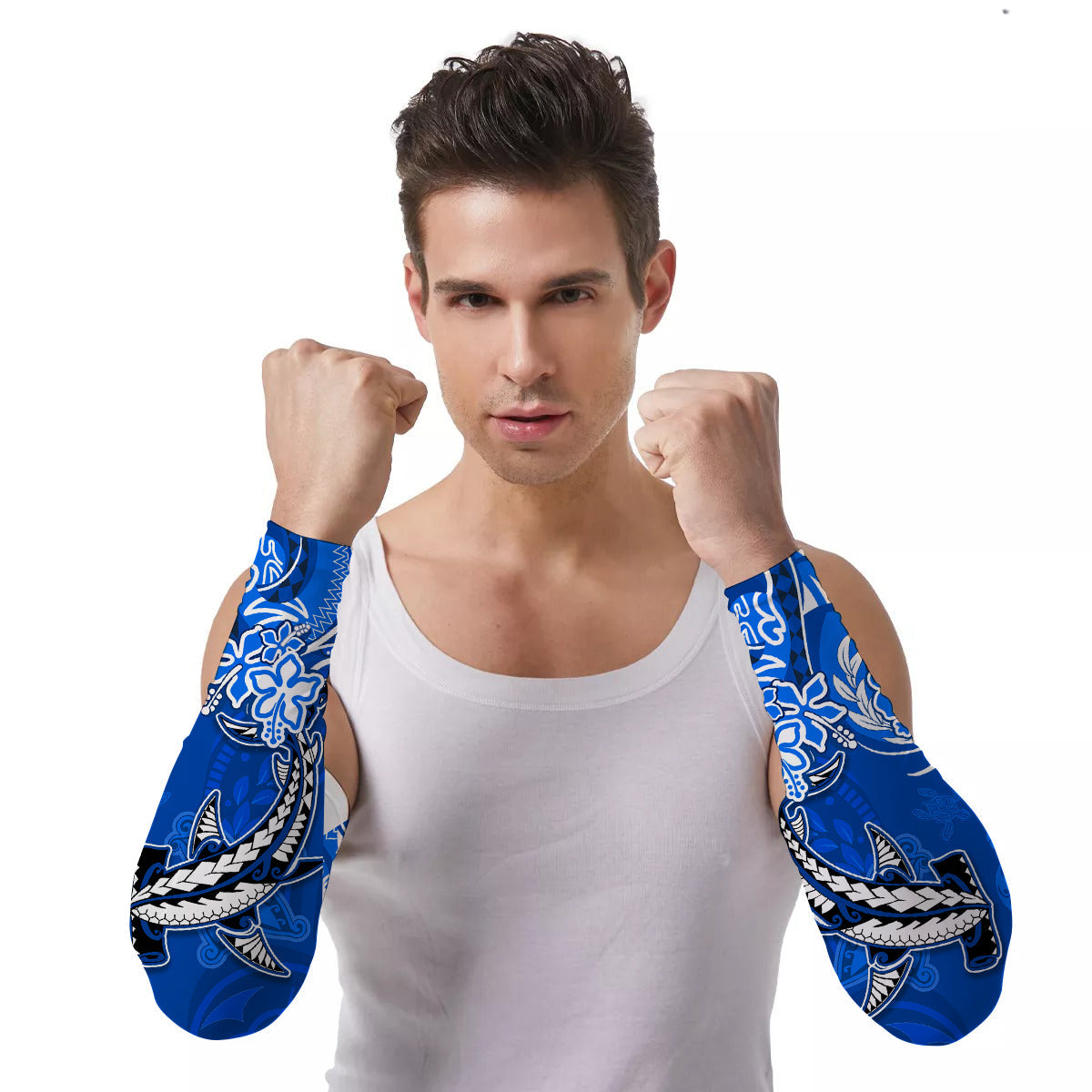 Arm Sleeves (Set of Two) Hawaii Polynesia Sea Turtle Honu and Hammerhead Shark Ver.03 LT13 Set of 2 Art - Polynesian Pride