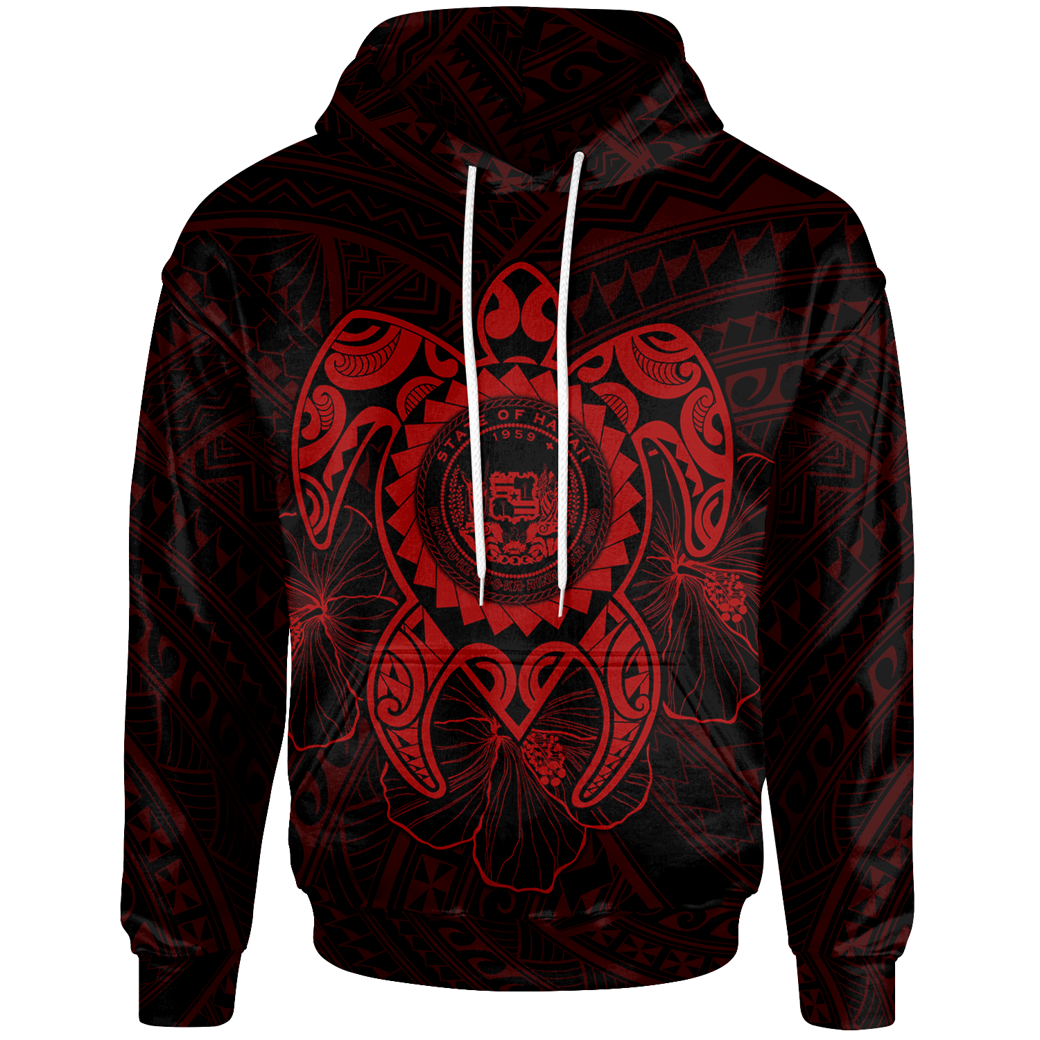 Hawaii Polynesian Hoodie Vintage Polynesian Turtle (Red) Unisex Red - Polynesian Pride