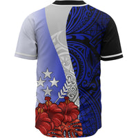 Kosrae Polynesian Baseball Shirt - Coat Of Arm With Hibiscus Blue - Polynesian Pride