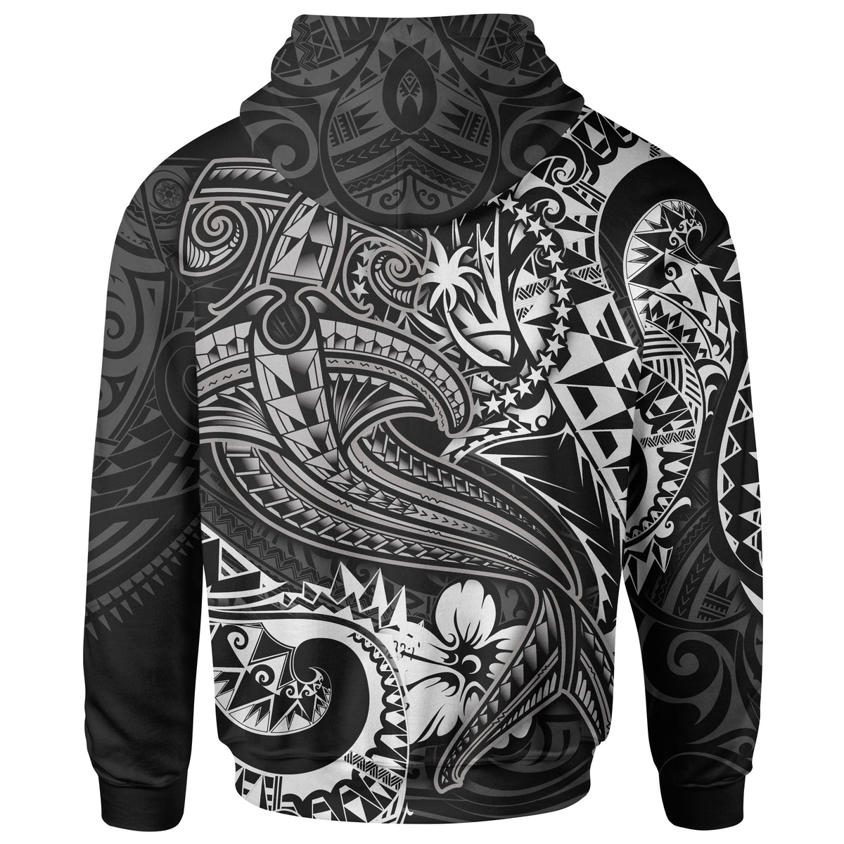 Chuuk Zip up Hoodie White Shark Polynesian Tattoo - Polynesian Pride