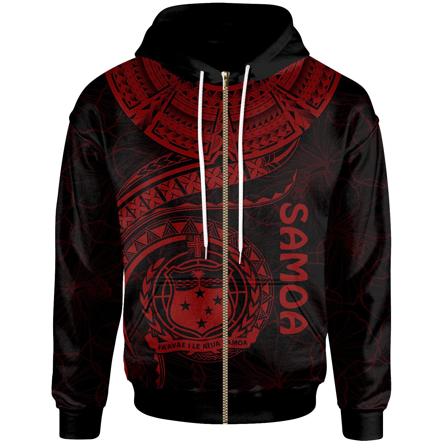 Polynesian Samoa Zip up Hoodie Samoan Waves (Red) Unisex Red - Polynesian Pride