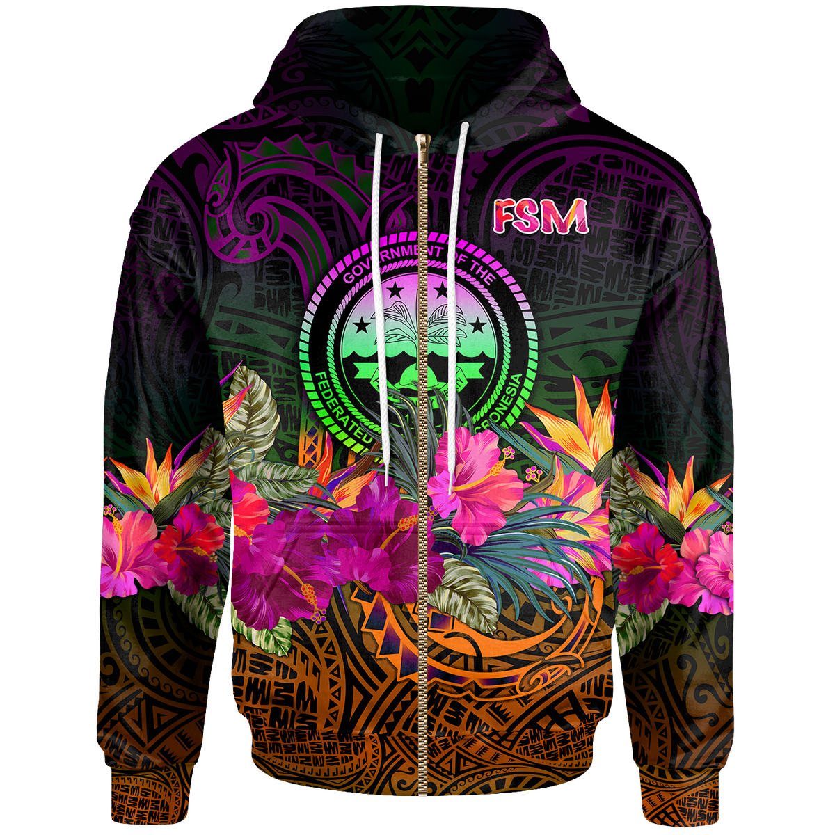 Federated States of Micronesia Zip up Hoodie Summer Hibiscus Unisex Reggae - Polynesian Pride