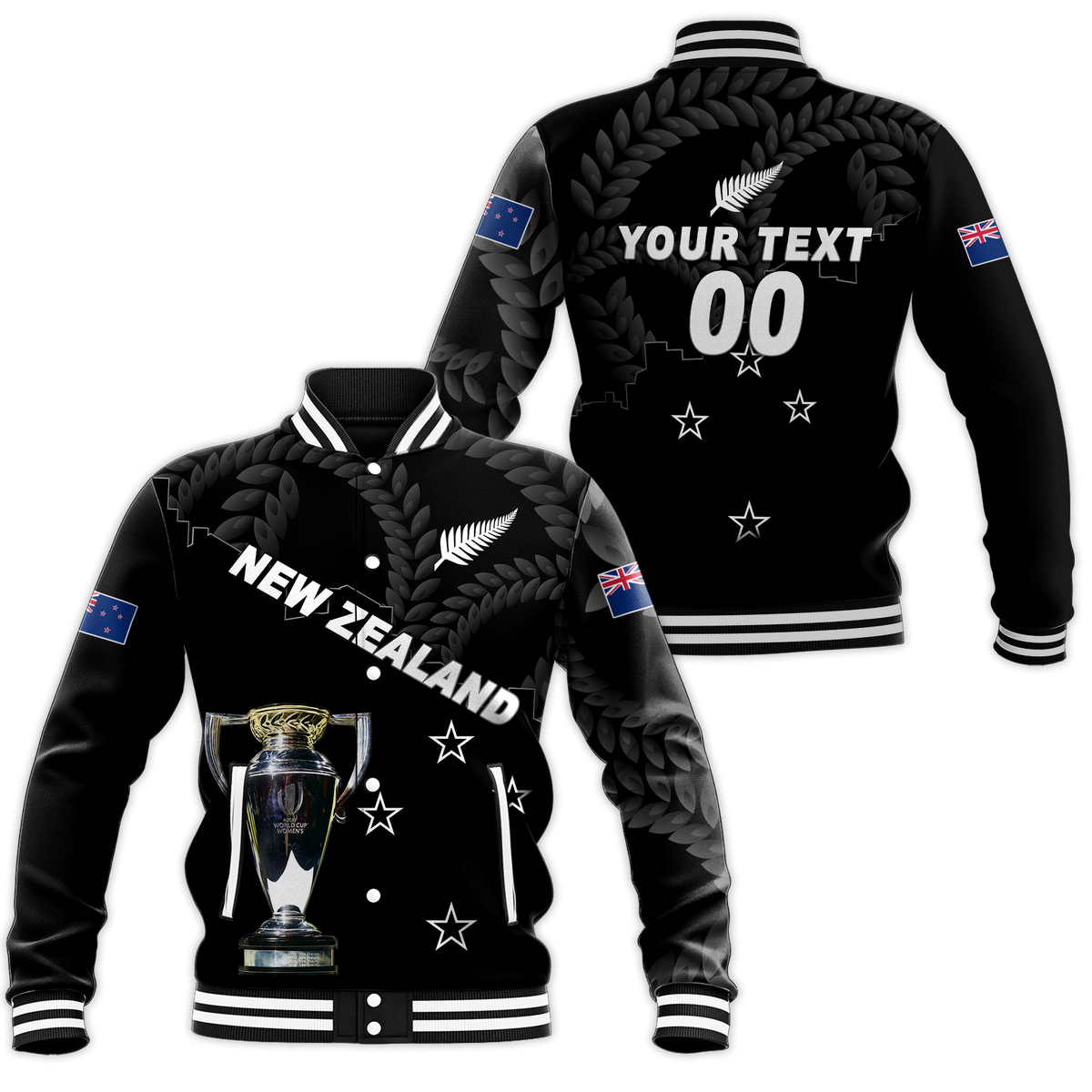 (Custom Personalised) New Zealand Champions Rugby 2022 Baseball Jacket - LT12 Unisex Black - Polynesian Pride