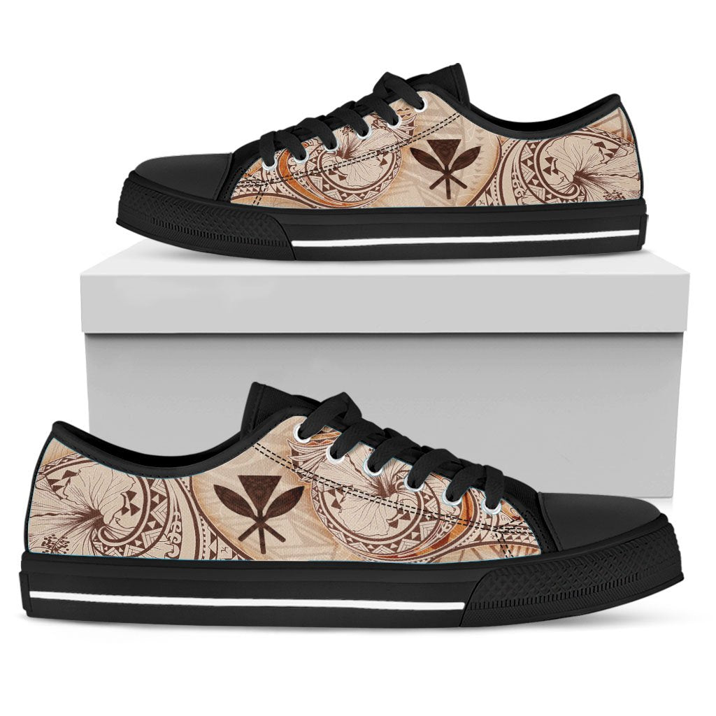 Hawaii Kanaka Maoli Low Top Shoes - Hibiscus Flowers Vintage Style - Polynesian Pride