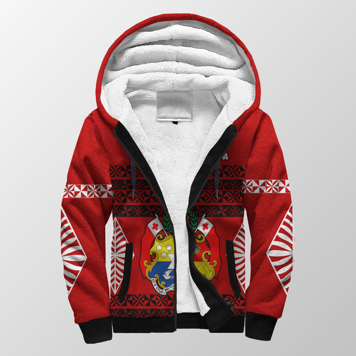 Tonga Sherpa Hoodie - Tongan Pattern LT13 Unisex Red - Polynesian Pride