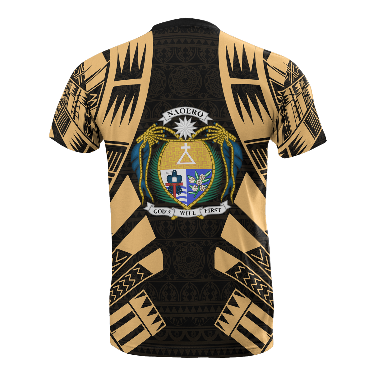 Nauru T Shirt Nauru Coat Of Arms Polynesian Tattoo Gold Style - Polynesian Pride