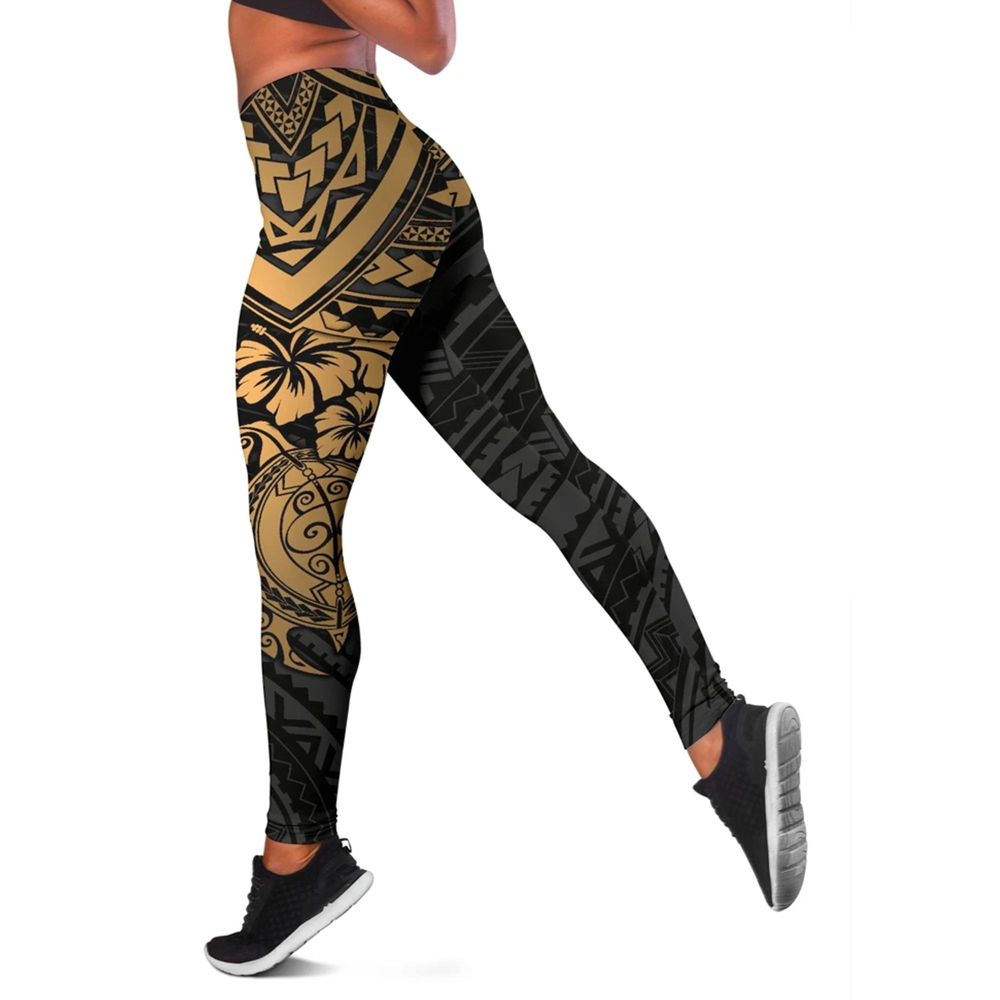 Polynesian Leggings - Polynesian Golden Turtle Art - Polynesian Pride