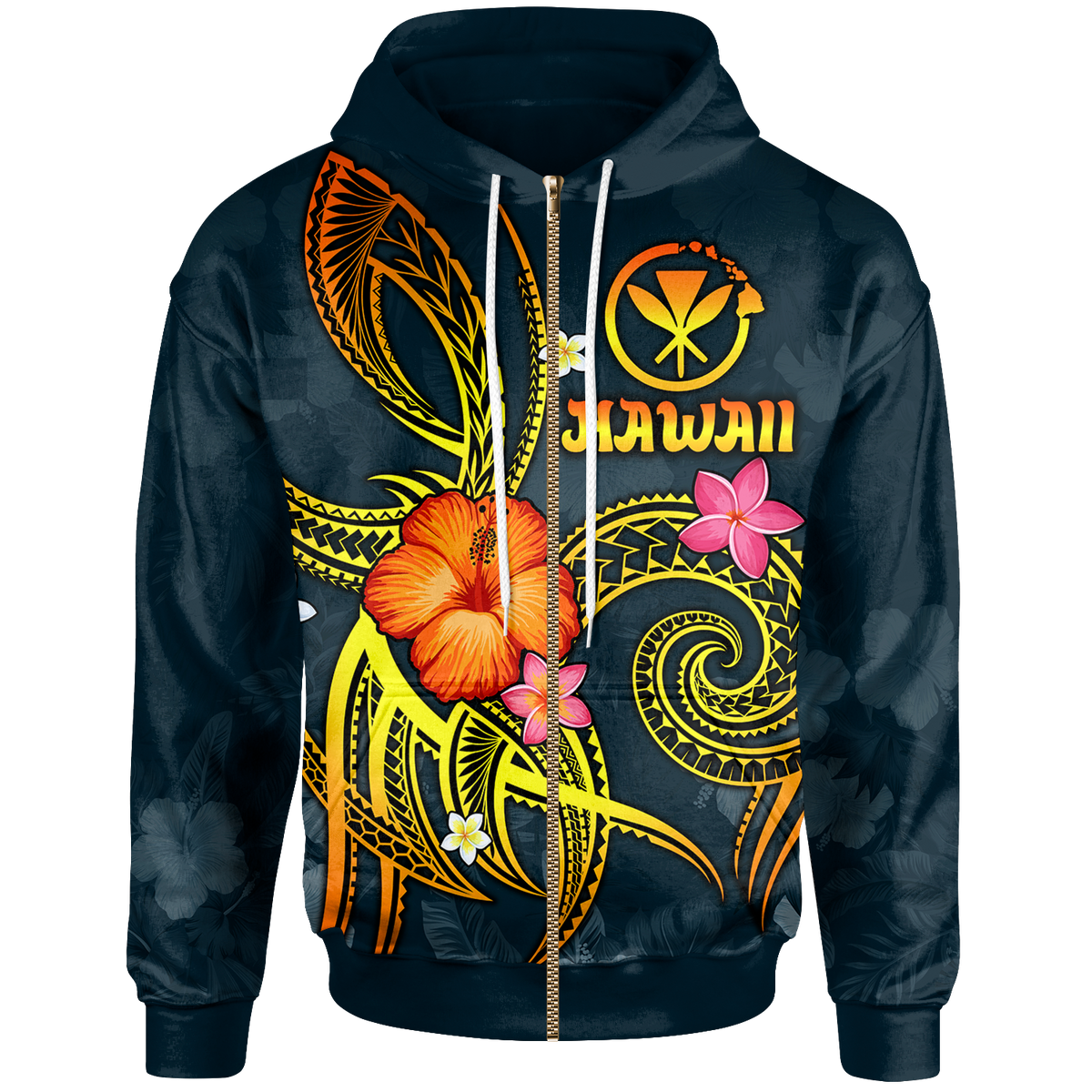 Polynesian Hawaii Zip up Hoodie Legend of Kanaka Maoli (Blue) Unisex Blue - Polynesian Pride