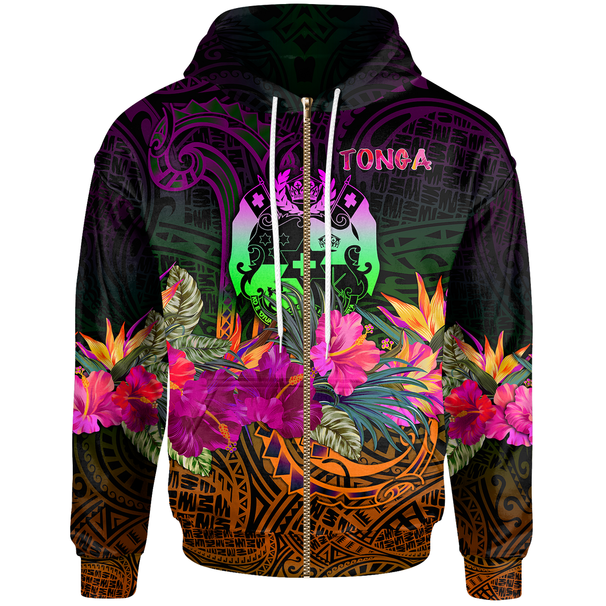 Tonga Polynesian Zip up Hoodie Summer Hibiscus Unisex Reggae - Polynesian Pride