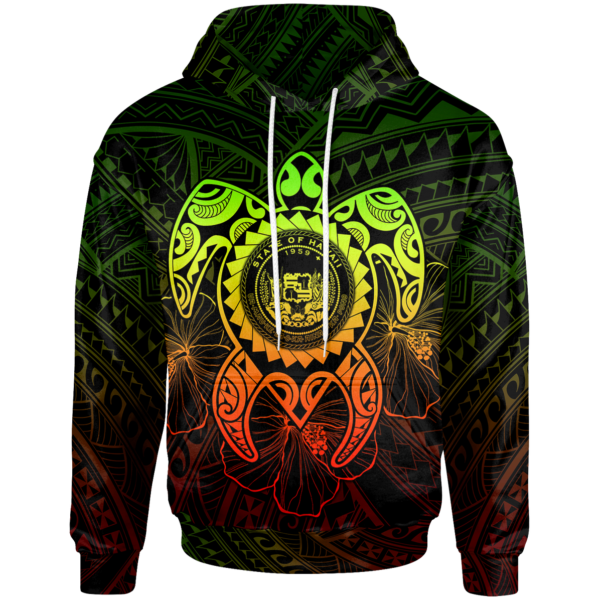 Hawaii Polynesian Hoodie Vintage Polynesian Turtle (Reggae) Unisex Reggae - Polynesian Pride