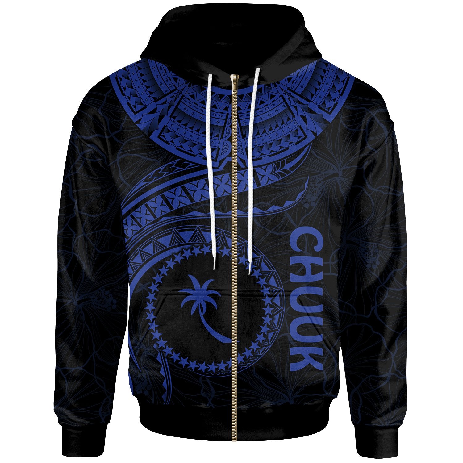 Chuuk Polynesian Zip up Hoodie Chuuk Waves (Blue) Unisex Blue - Polynesian Pride