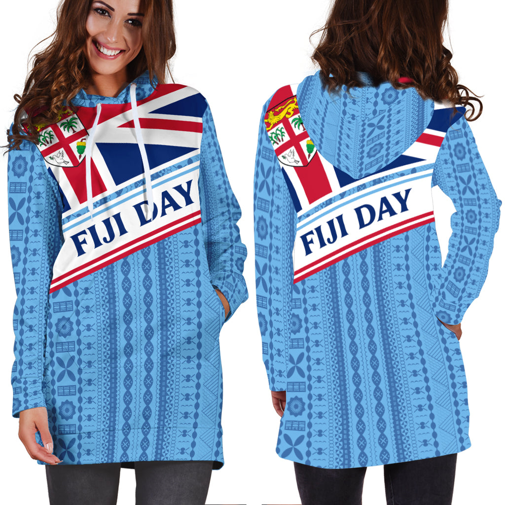 Fiji Day Hoodie Dress - Tapa Pattern With Flag - LT12 - Polynesian Pride