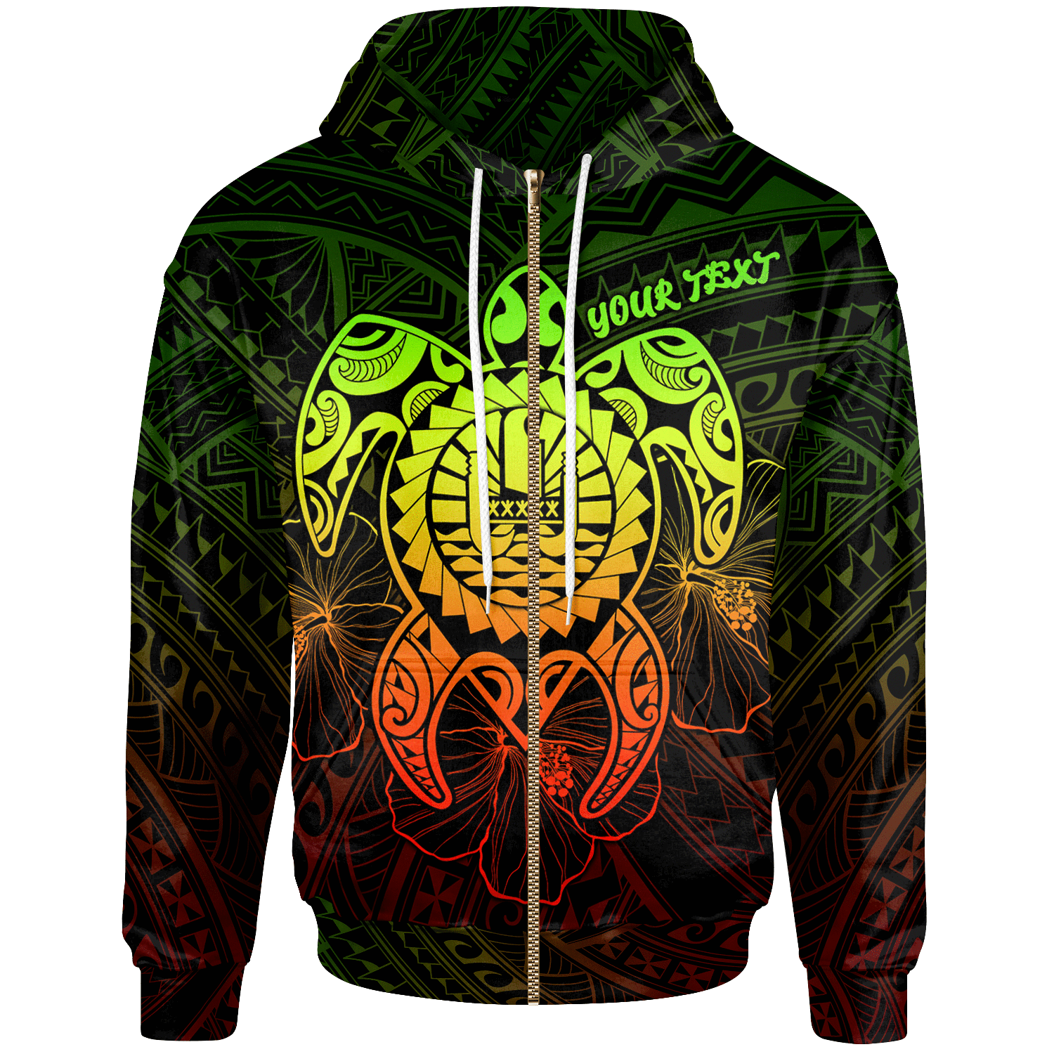 Tahiti Polynesian Custom Zip up Hoodie Vintage Polynesian Turtle (Reggae) Unisex Reggae - Polynesian Pride