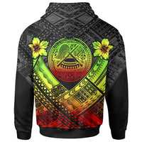 American Samoa Custom Zip up Hoodie AS Reggae Seal Polynesian Patterns - Polynesian Pride