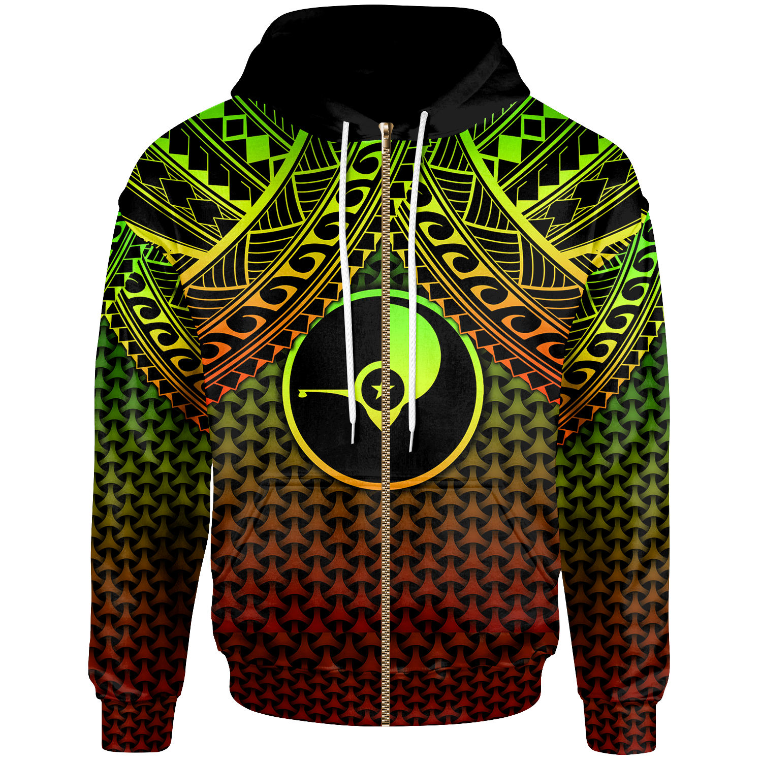 Polynesian Yap Custom Zip up Hoodie Reggae Vintage Polynesian Patterns Unisex Reggae - Polynesian Pride