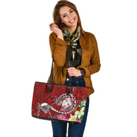 Fiji Large Leather Tote - Turtle Plumeria (Red) - Polynesian Pride