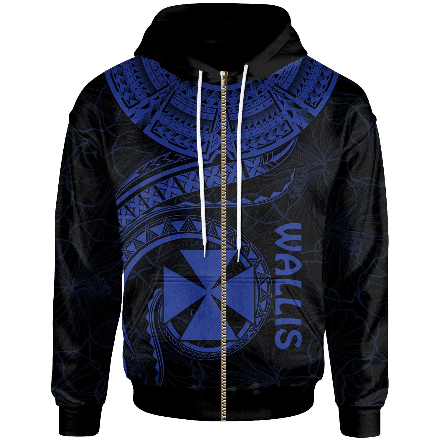 Wallis and Futuna Polynesian Zip up Hoodie Wallis and Futuna Waves (Blue) Unisex Blue - Polynesian Pride