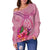 Vanuatu Polynesian Women's Off Shoulder Sweater - Floral With Seal Pink - Polynesian Pride