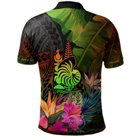 New Caledonia Polynesian Custom Polo Hibiscus and Banana Leaves - Polynesian Pride