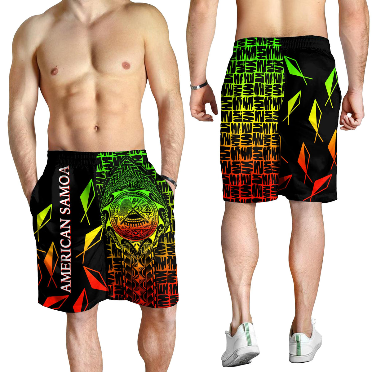 American Samoa Men's Shorts - AS Seal Rocket Style (Reggae) - Polynesian Pride