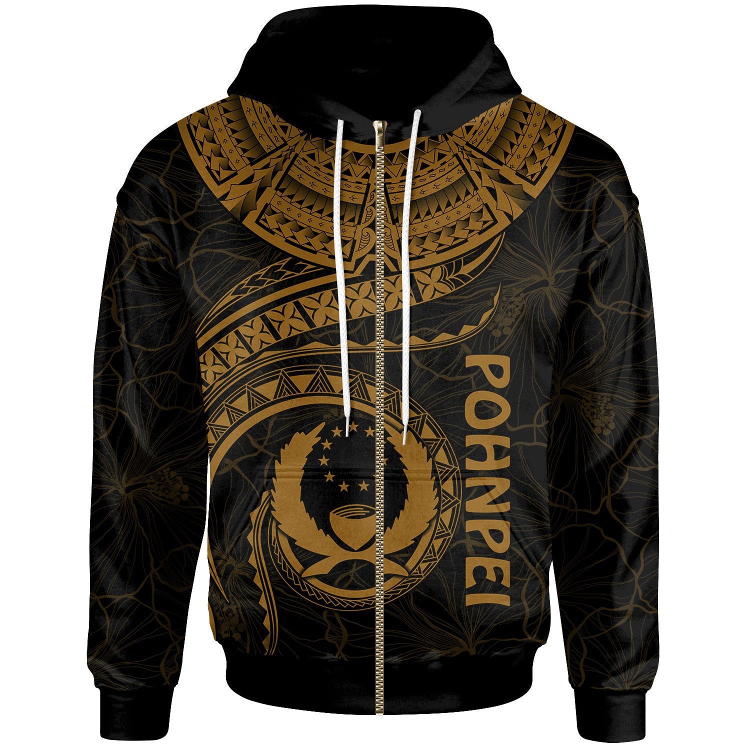 Pohnpei Polynesian Zip up Hoodie Pohnpei Waves (Golden) Unisex Golden - Polynesian Pride