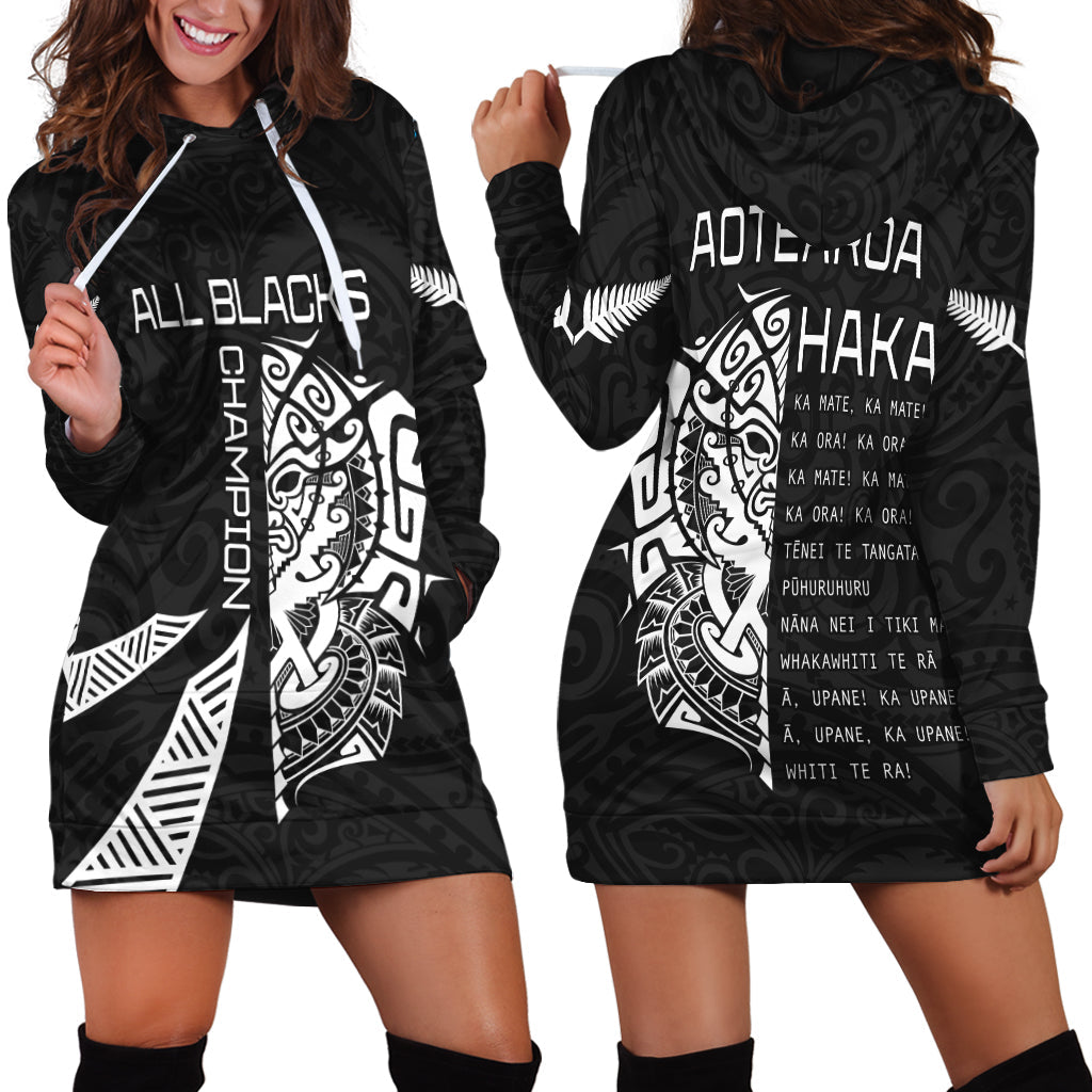 New Zealand Rugby Hoodie Dress Haka All Black mix Ta Moko LT13 Black - Polynesian Pride