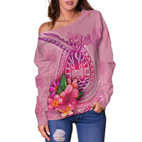 Tahiti Polynesian Women's Off Shoulder Sweater - Floral With Seal Pink - Polynesian Pride