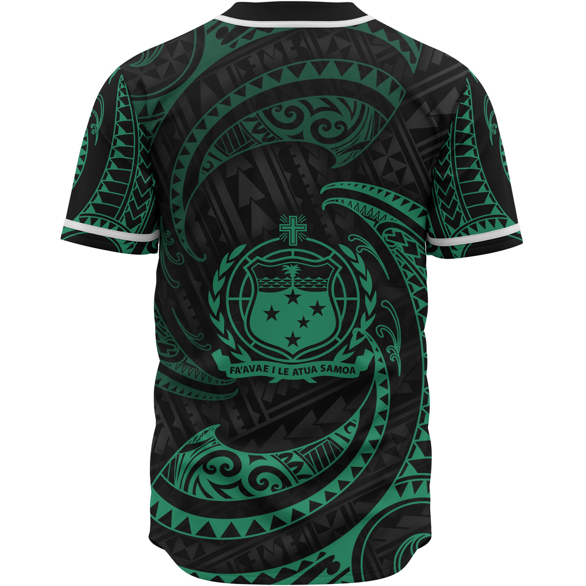 Samoa Polynesian Baseball Shirt - Green Tribal Wave - Polynesian Pride