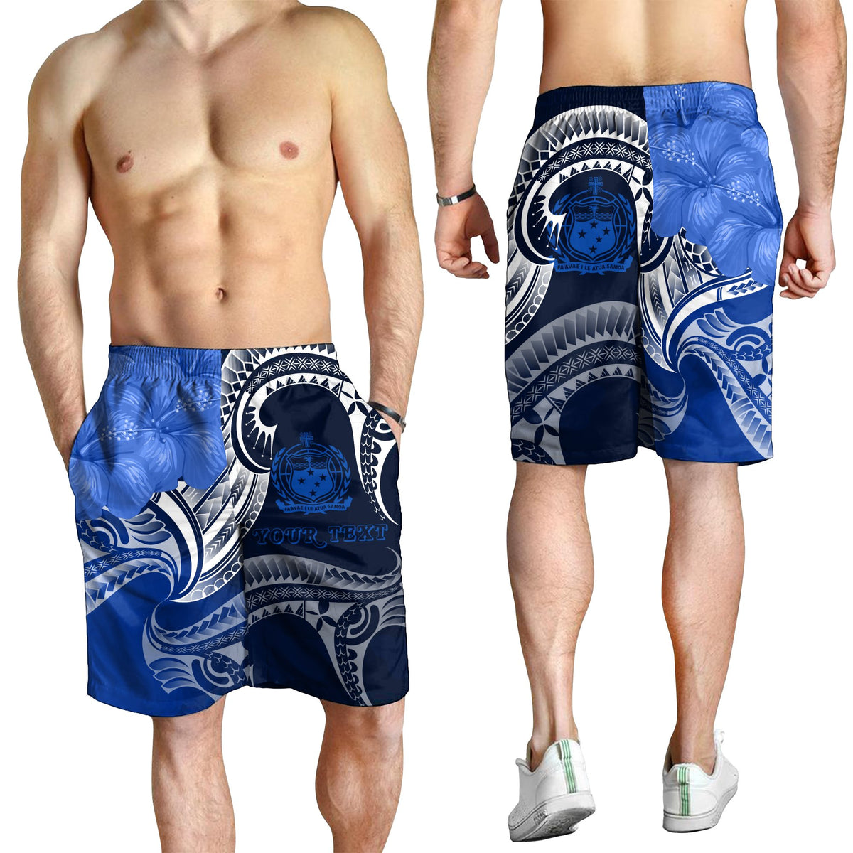 Samoa Custom Personalised Men's Shorts - Samoa Seal Wave Style (Blue) - Polynesian Pride