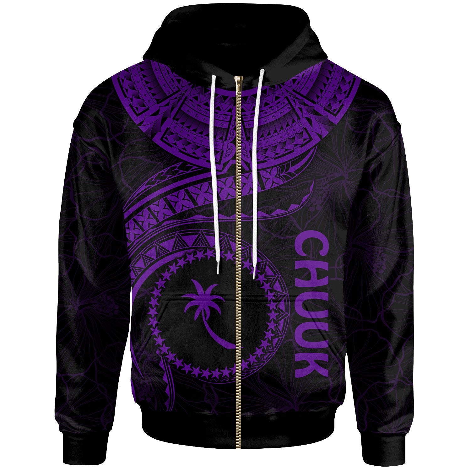 Chuuk Polynesian Zip up Hoodie Chuuk Waves (Purple) Unisex Purple - Polynesian Pride