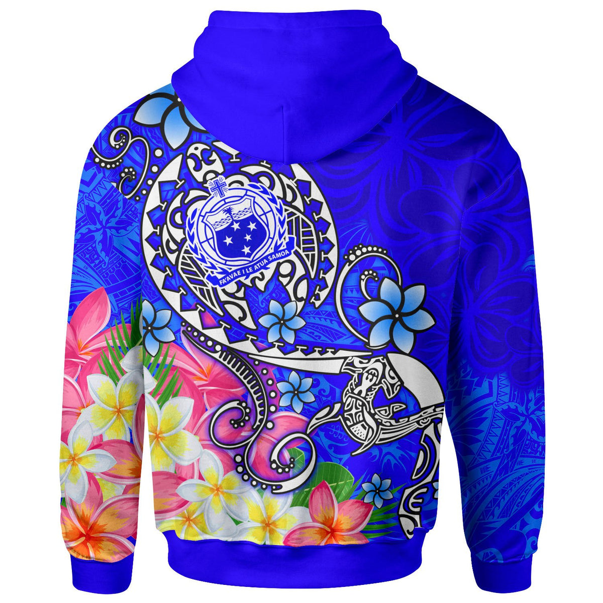 Samoa Custom Hoodie Turtle Plumeria (Blue) - Polynesian Pride