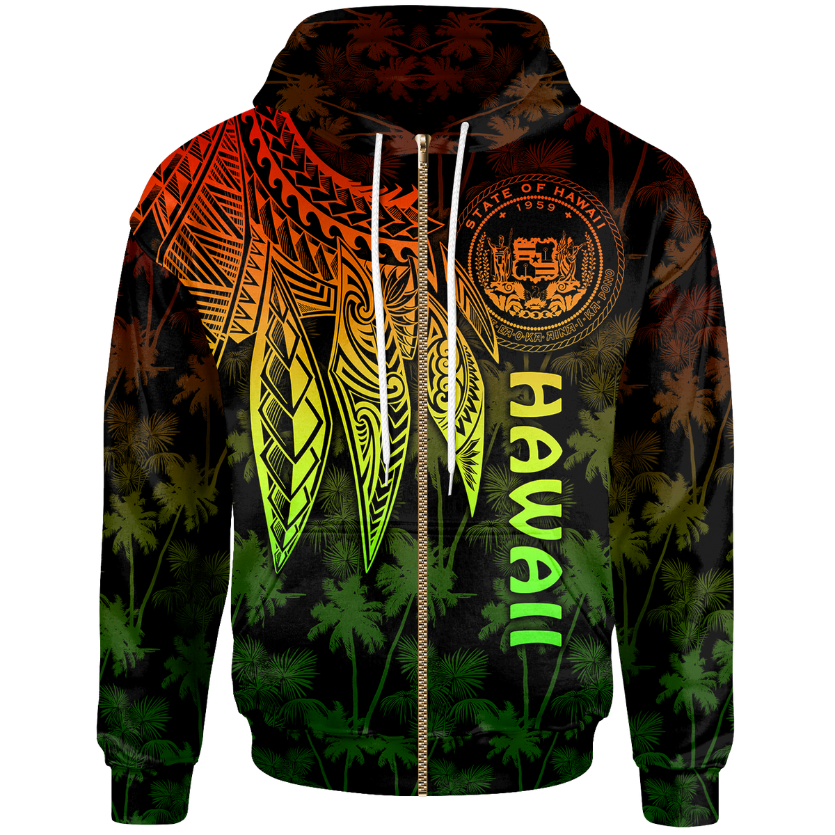 Polynesian Hawaii Zip up Hoodie Polynesian Wings (Reggae) Unisex Reggae - Polynesian Pride
