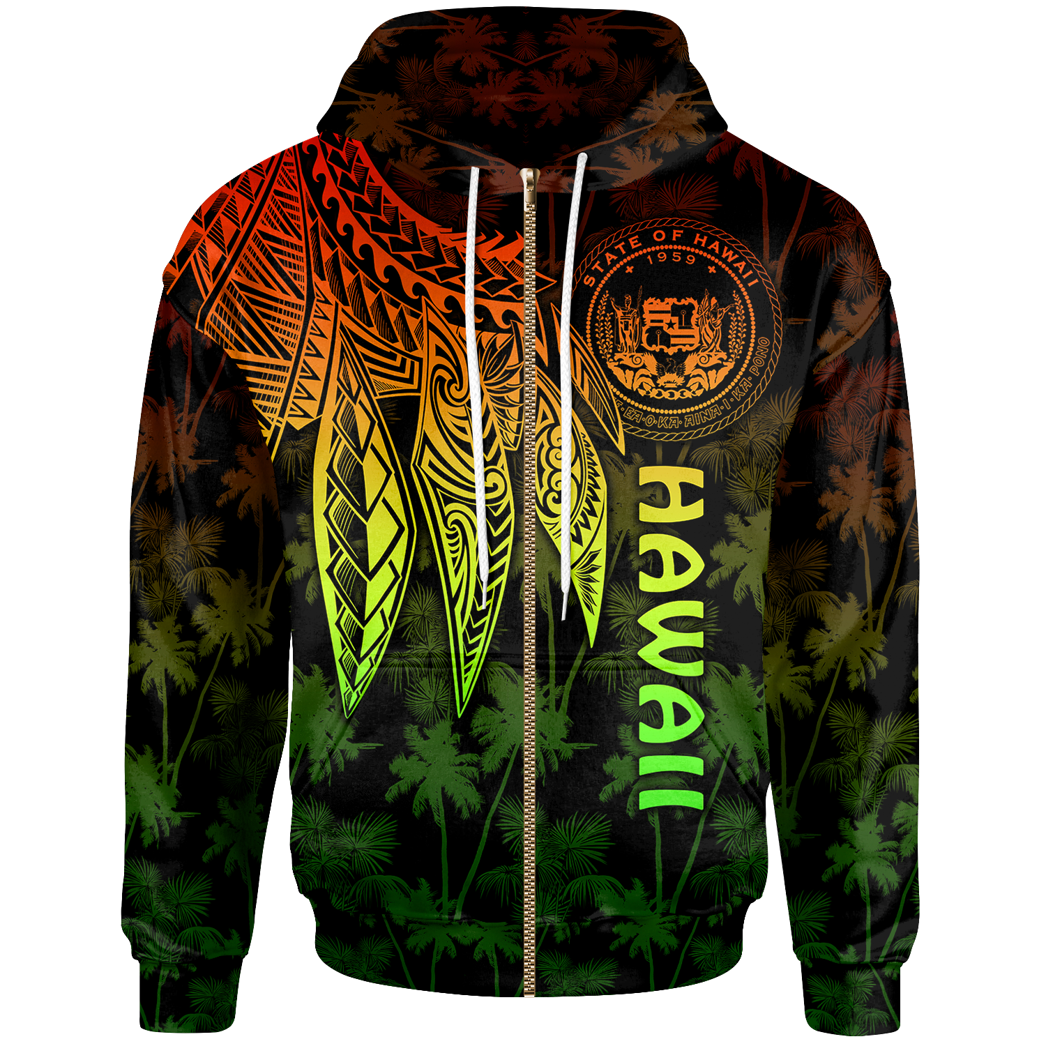 Polynesian Hawaii Zip up Hoodie Polynesian Wings (Reggae) Unisex Reggae - Polynesian Pride