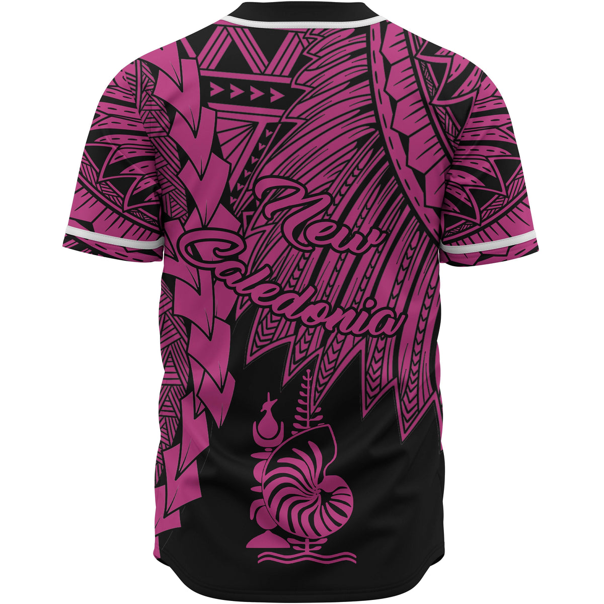 New Caledonia Polynesian Baseball Shirt - Tribal Wave Tattoo Pink - Polynesian Pride