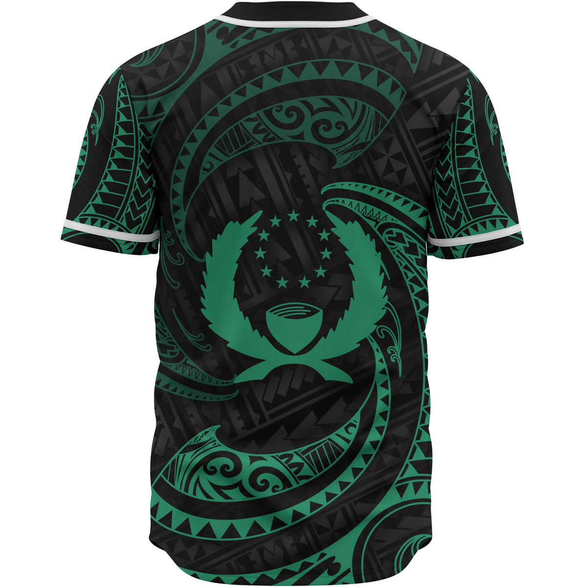 Pohnpei Polynesian Custom Personalised Baseball Shirt - Green Tribal Wave - Polynesian Pride