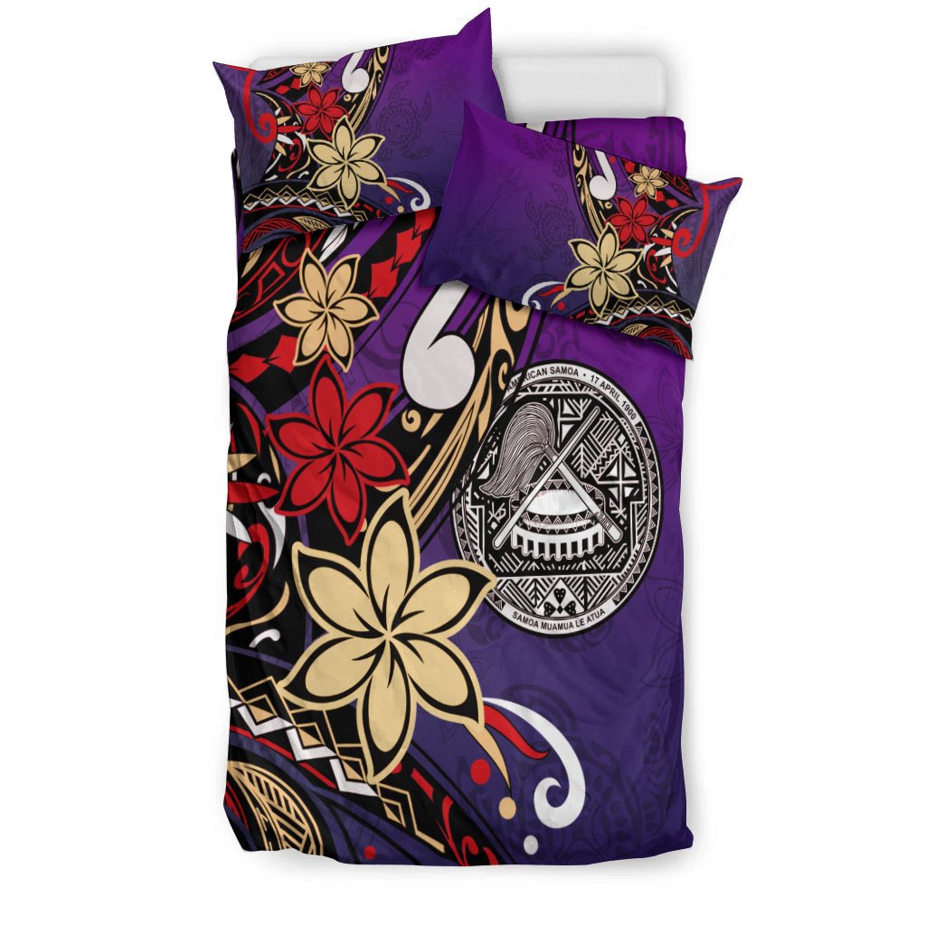 American Samoa Bedding Set - Tribal Flower With Special Turtles Purple Color - Polynesian Pride