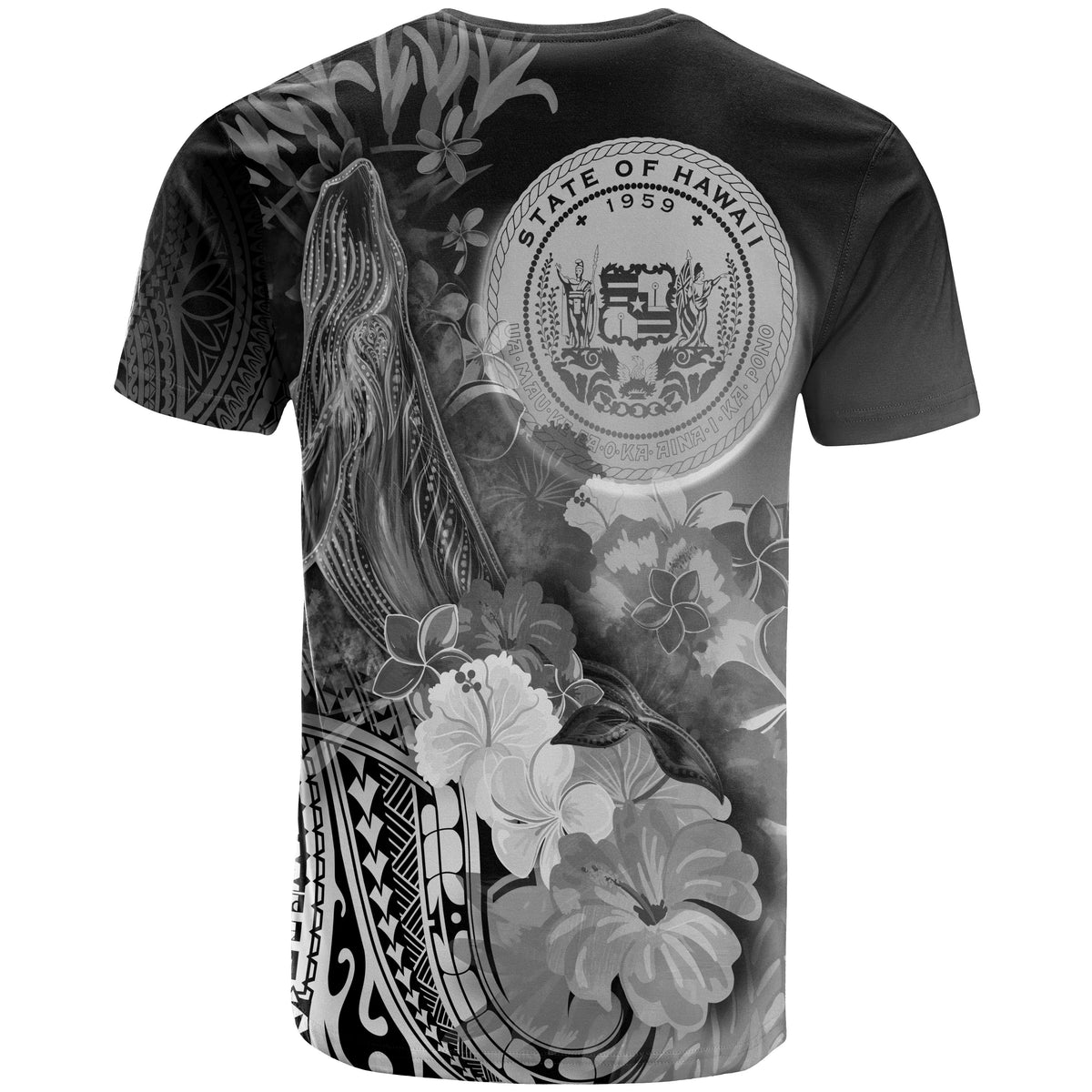 Polynesian Hawaii T Shirts Humpback Whale with Tropical Flowers (White) - Polynesian Pride