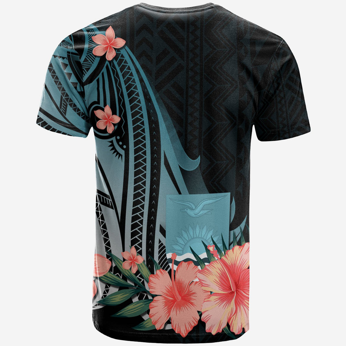 Kiribati Custom T Shirt Turquoise Polynesian Hibiscus Pattern Style - Polynesian Pride