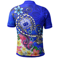Samoa Polo Shirs Turtle Plumeria (Blue) - Polynesian Pride