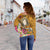 Fiji Custom Personalised Women's Off Shoulder Sweater - Turtle Plumeria (Gold) - Polynesian Pride