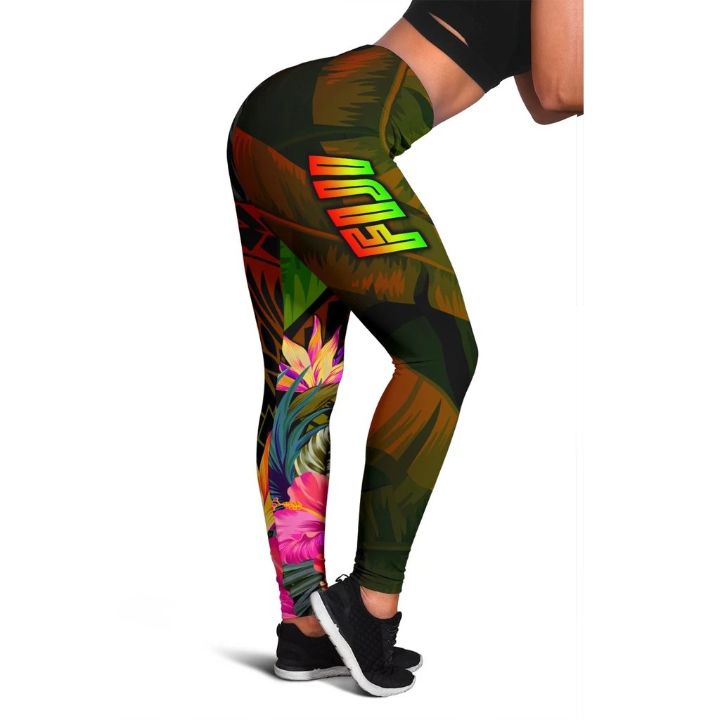 Fiji Polynesian Women's Leggings - Hibiscus and Banana Leaves Reggae - Polynesian Pride