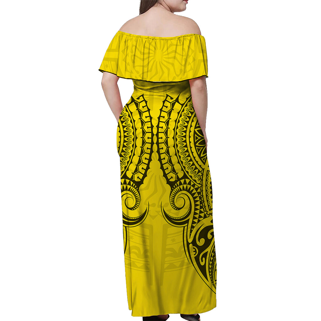 (Custom Personalised) Cook Islands Aitutaki Off Shoulder Long Dress - Tribal Pattern - LT12 - Polynesian Pride